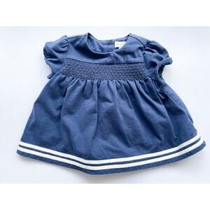 Baby Girls Ralph Lauren Navy Blue and White Nautical Short Sleeve Top 9 mo.